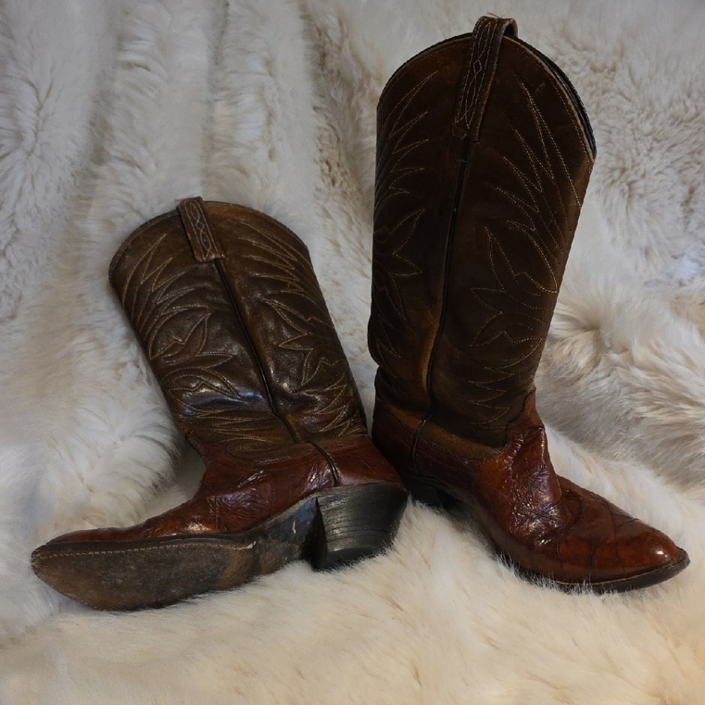 Classic Brown Leather Cowboy Boots